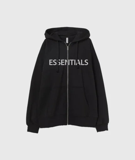 Essentials Oversized Zip Through Hoodie Black (2)